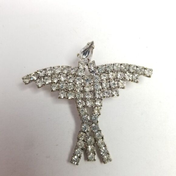 Vintage Bird in Flight Shape Rhinestone Brooch, Silver Tone Lapel Pin, Estate - Picture 6 of 6